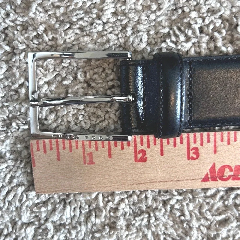 Hugo Boss Mens Uderico Black Leather Belt Silver Buckle Size 36 95 50252985